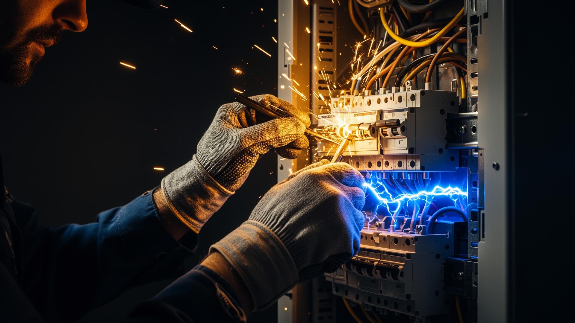 Eletricista trabalhando